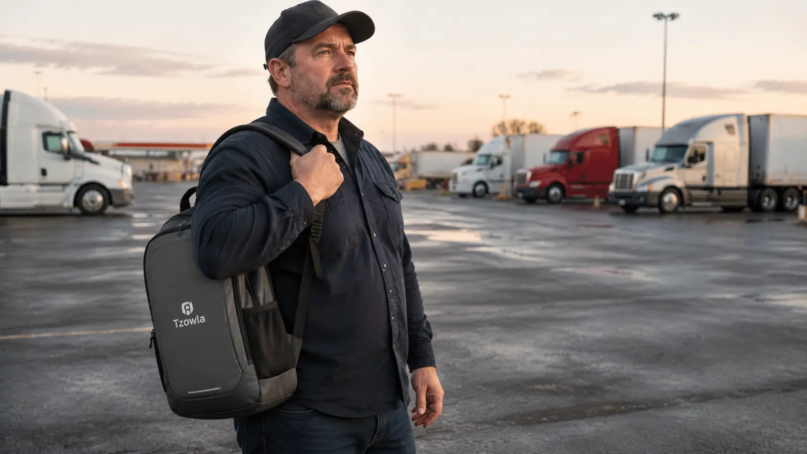 Tzowla anti-theft backpack with hidden zipper pockets visible on a truck seat